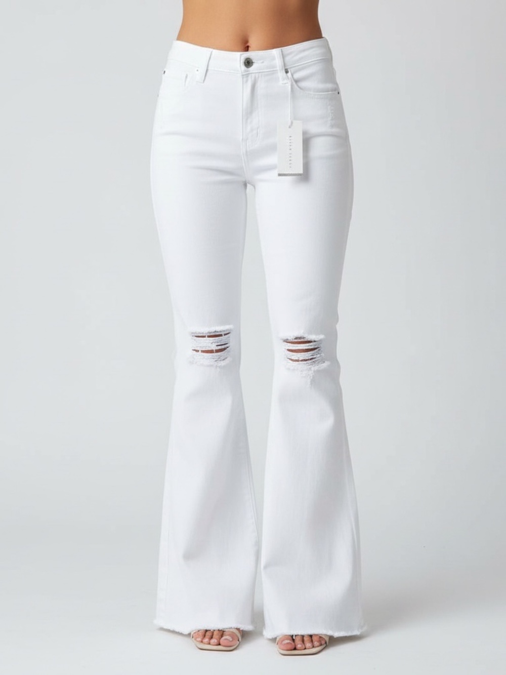 Risen High Rise, White Flair Jeans
